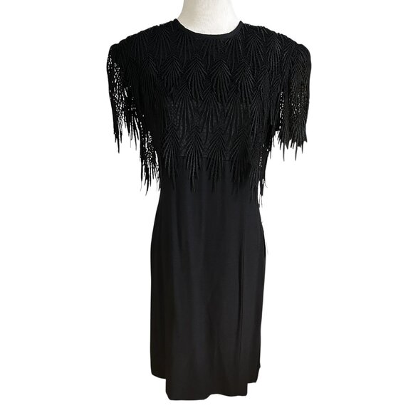 NWT NIGHT WAY COLLECTIONS VTG Sz 12 Black Fringe Lace Dress Gown Formal Evening - Picture 1 of 10